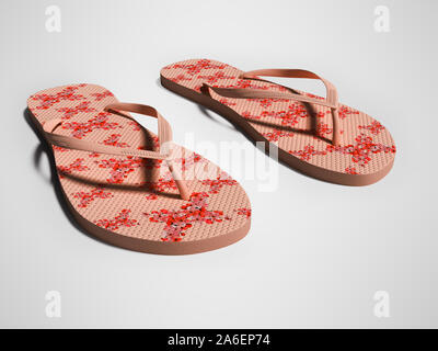 Womens espadrilles rouge moderne avec rendu 3D de fleurs sur fond gris avec ombre