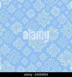 Vector hand drawn seamless pattern avec des flocons blancs sur fond bleu. Doodle illustration. L'hiver, le Nouvel An et symbole de Noël. Elemen Design Illustration de Vecteur