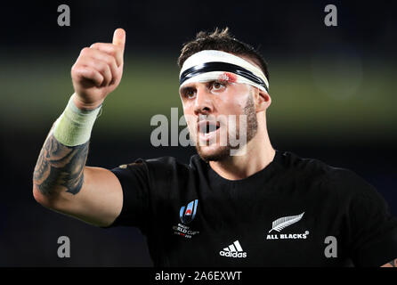 New Zealand's TJ Perenara durant la Coupe du Monde de Rugby 2019 match de demi-finale au stade international de Yokohama. Banque D'Images