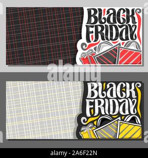 Vector bannières pour le Black Friday avec copie espace, flyers en rouge et jaune les sacs, caractère original des mots vendredi noir, simple et minimaliste Illustration de Vecteur