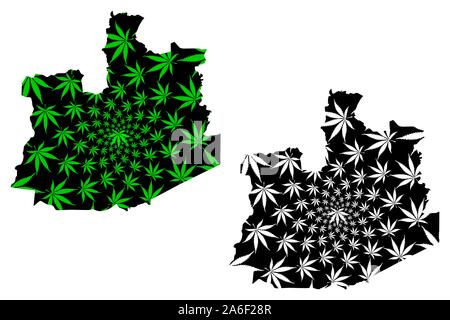 Phra Nakhon Si Ayutthaya Province (Royaume de Thaïlande, Siam) map est conçu de feuilles de cannabis vert et noir, Phra Nakhon Si Ayutthaya carte fait de mari Illustration de Vecteur