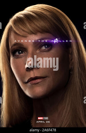 Affiche pour l'avance de caractères Avengers : Endgame (2019) réalisé par Anthony et Joe Russo avec Gwyneth Paltrow en Pepper Potts. La conclusion épique et 22e film dans l'univers cinématographique de Marvel. Banque D'Images