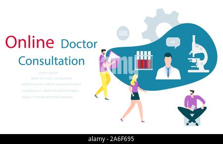 Vector illustration avec les personnes en ligne, médecin, microscope, des tests médicaux, tubes à essai des services de surveillance surveillance médicale en ligne Télévision style Design Illustration de Vecteur