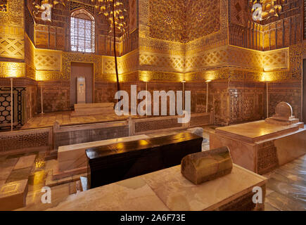 Photo de l'intérieur magnifiquement décoré d'or-Amir-Timur mausolée Gur-Emir ou mausolée de Tamerlan, Samarkand, Ouzbékistan, l'Asie centrale Banque D'Images