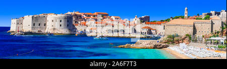 Billet et les repères de la Croatie - la belle ville historique de la ville de Dubrovnik en Dalmatie, et destination touristique populaire croisière Banque D'Images