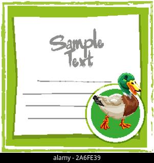 Modèle de carte avec illustration de canard mignon Illustration de Vecteur