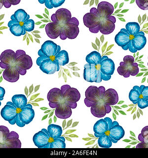 Modèle sans couture avec pansy, aquarelle, décoration fleur fleurs Aquarelle isolé sur fond blanc Banque D'Images