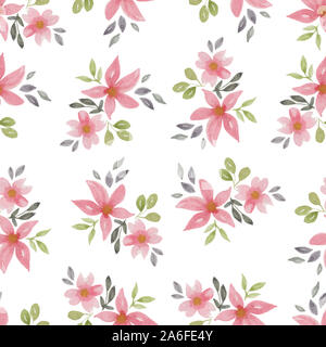 Schéma de répétition sans couture avec des fleurs roses isolated on white, décoration florale avec fleurs Aquarelle, bouquet floral blossom Banque D'Images