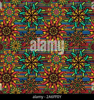 Modèle transparent avec des fleurs colorées mandala dessiné Illustration de Vecteur