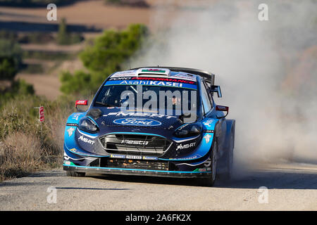 Salou, Catalogne, Espagne. 26 octobre 2019 ; Salou, Catalogne, Espagne ; World Rally Championship, Espagne Rally, SS10/11 ; M-SPORT FORD WORLD RALLY TEAM Elfyn EVANS et co-pilote Scott MARTIN dans leur Ford Fiesta WRC - usage éditorial Banque D'Images