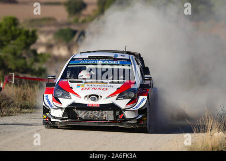 Salou, Catalogne, Espagne. 26 octobre 2019 ; Salou, Catalogne, Espagne ; World Rally Championship, Espagne Rally, SS10/11 ; TOYOTA GAZOO RACING pilote WRT Ott T ?NAK et co-pilote Martin J ?RVEOJA dans leur Toyota Yaris WRC - usage éditorial Banque D'Images