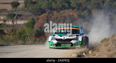 Salou, Catalogne, Espagne. 26 octobre 2019 ; Salou, Catalogne, Espagne ; World Rally Championship, Espagne Rally, SS10/11 ; SKODA MOTORSPORT Kalle ROVANPERA Pilote et co-pilote Jonne HALTTUNEN dans leur PEUGEOT 207 R5 Evo - usage éditorial Banque D'Images