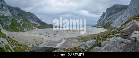 Grande, belle plage de sable, Bunes, Lofoten, Norvège Banque D'Images