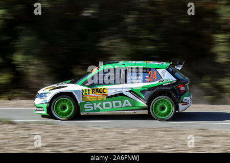 Salou, Catalogne, Espagne. 26Th Oct, 2019. World Rally Championship, Espagne Rally, jour de la course ; SKODA MOTORSPORT, Jan KOPECKY Pilote et co-pilote Jan HLOUSEK dans leur PEUGEOT 207 R5 Evo - usage éditorial : Action Crédit Plus Sport/Alamy Live News Banque D'Images