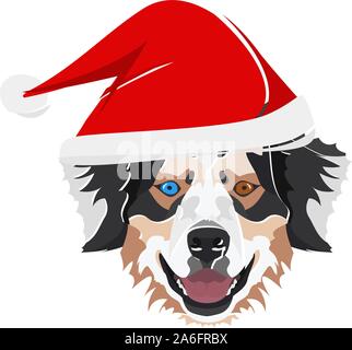 Berger Australien avec Santa Hat - Ce chien est bien agréable par sa contemplative Santa hat. Un motif de Noël pour les propriétaires de chiens. Illustration de Vecteur