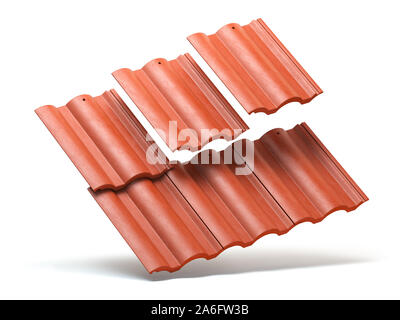 Des toits de tuiles rouges isolé sur fond blanc. 3d illustration Banque D'Images