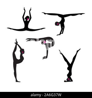 Vector set silhouettes de belles gymnastes isolé sur fond blanc Illustration de Vecteur