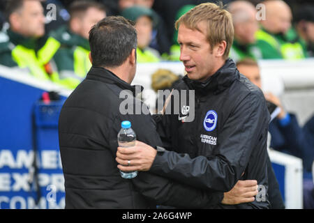 26 octobre 2019, American Express Community Stadium, Brighton et Hove, Angleterre, Premier League, Brighton et Hove Albion Everton v:Graham Potter Manager de Brighton Marco Silva Manager d'Everton Crédit : Phil Westlake/News Images Banque D'Images