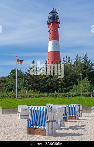 Le phare à Hoernum sur l'île de Sylt, Schleswig-Holstein, Allemagne. Banque D'Images