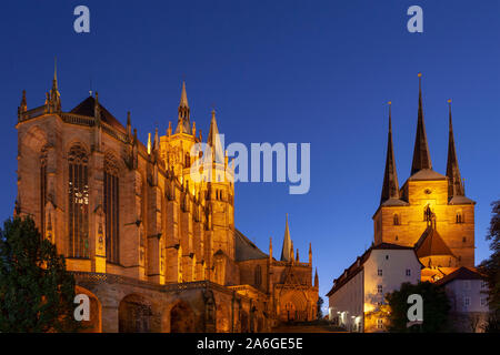 La cathédrale et l'église Saint Severi à Erfurt, Thuringe, Allemagne. Banque D'Images