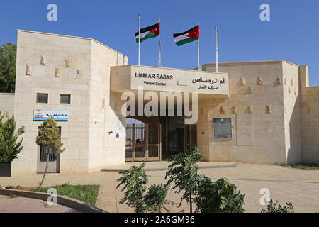 Centre d'accueil, Umm Ar Rases, période romaine site du patrimoine mondial de l'UNESCO, gouvernorat d'Amman, Jordanie, Moyen-Orient Banque D'Images