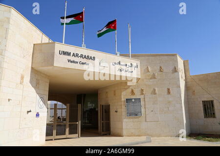 Centre d'accueil, Umm Ar Rases, période romaine site du patrimoine mondial de l'UNESCO, gouvernorat d'Amman, Jordanie, Moyen-Orient Banque D'Images