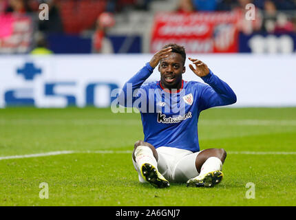 Athletic Club de Bilbao est Inaki Williams réagit au cours de l'espagnol La Liga match round 10 entre l'Atletico de Madrid et l'Athletic Club Bilbao à Wanda Stade Metropolitano de Madrid.(score final ; Atletico de Madrid 2:0 Athletic Club de Bilbao) Banque D'Images