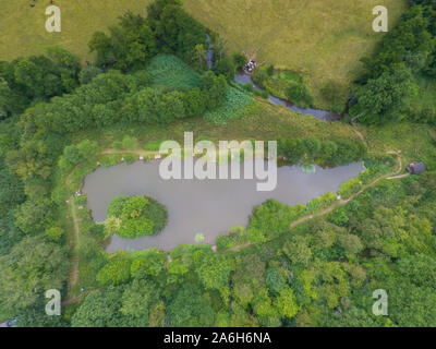 Une des vues aériennes de Callow Top holiday park, Camping à Ashbourne, le Derbyshire Peak District National Park, tentes et caravanes, vacances en famille Banque D'Images