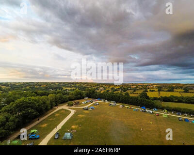 Une des vues aériennes de Callow Top holiday park, Camping à Ashbourne, le Derbyshire Peak District National Park, tentes et caravanes, vacances en famille Banque D'Images