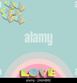 Love rainbow pastel avec coeur cloudscape Banque D'Images