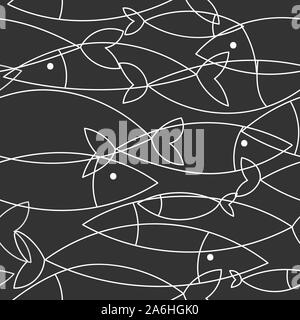 Modèle logique du poisson, le vecteur ligne doodle croquis animal pour textile, papier d'emballage, motif en noir et blanc, papier peint marines Illustration de Vecteur