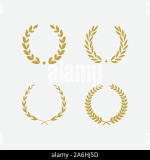 Couronne de Laurier d'or héraldique floral element set, blason héraldique logo illustration set de décoration, Vector art et illustration de couronne de laurier, les branches de l'olivier, symbole de victoire, Illustration de Vecteur