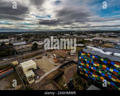 Vue aérienne de la poursuite des travaux sur le nouveau complexe à l'hôtel Hilton Un site de Smithfield, Stoke on Trent de ville, complexe Banque D'Images