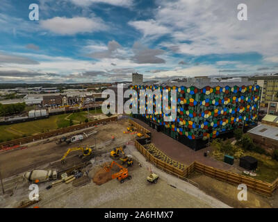 Vue aérienne de la poursuite des travaux sur le nouveau complexe à l'hôtel Hilton Un site de Smithfield, Stoke on Trent de ville, complexe Banque D'Images