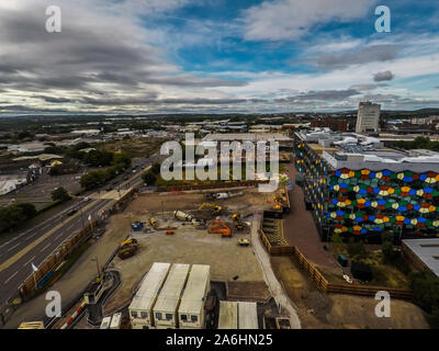 Vue aérienne de la poursuite des travaux sur le nouveau complexe à l'hôtel Hilton Un site de Smithfield, Stoke on Trent de ville, complexe Banque D'Images