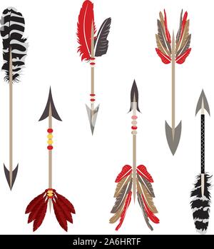 Flèches indigènes décoratives avec plumes stylisées. Illustration de Vecteur