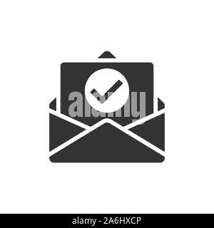 Enveloppe avec l'icône document confirmé dans le style. Vérifier vector illustration sur fond blanc isolé. Recevoir concept d'entreprise. Illustration de Vecteur