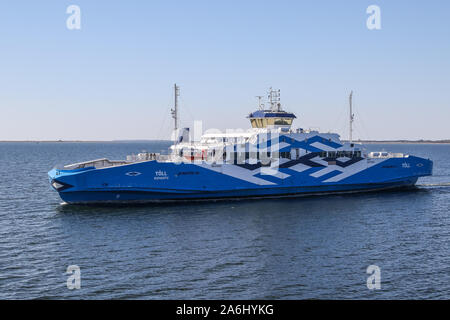 Le numéro sans frais de liaison ferry / Muhu Saaremaa îles et continent est vu en Kuivastu, l'Estonie, le 29 avril 2019 © Michal Fludra / Alamy Live News Banque D'Images