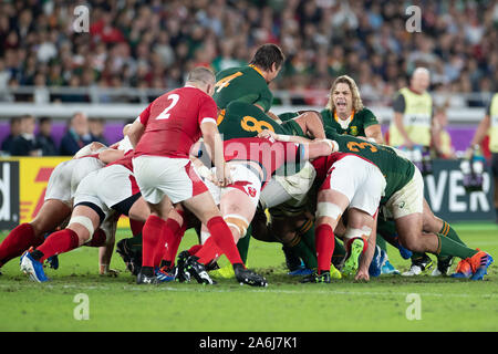 Yokohama, Japon. 27 Oct, 2019. Au cours de la mêlée de la Coupe du Monde de Rugby match de demi-finale entre le Pays de Galle et l'Afrique du Sud, dans la préfecture de Kanagawa, Japon, le 27 octobre 2019 Credit : Cal Sport Media/Alamy Live News Banque D'Images