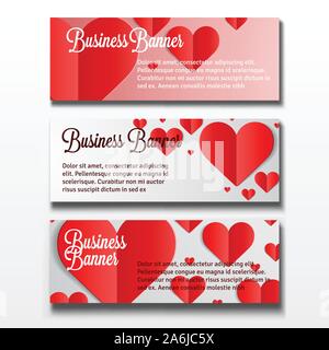 Ensemble de trois bannières d'affaires avec des coeurs pour la Saint-Valentin Illustration de Vecteur