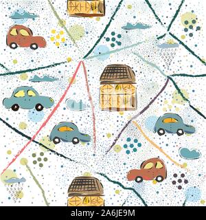 Modèle transparent avec des voitures à la main. Style scandinave. Vector Illustration Illustration de Vecteur
