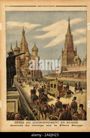 L'arrivee du cortège sur la Place Rouge (Moscou), a l'occasion du couronnement du tsar Nicolas II (1868-1918) . Gravure dans 'Le petit journal' 31/05/1 Banque D'Images