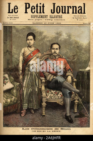 Portraits du roi de Siam, Rama V Chulalongkorn (1853-1910) or, monarque moderne et reformiste de la Thailande, il céder en 1893 une partie de ses terri Banque D'Images