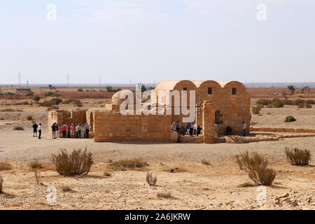 Qusayr (ou Quseir) Amra, Château du désert de l'époque d'Umayyad, site classé au patrimoine mondial de l'UNESCO, Wadi Bumm, gouvernorat de Zarqa, Jordanie, Moyen-Orient Banque D'Images