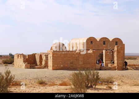 Qusayr (ou Quseir) Amra, Château du désert de l'époque d'Umayyad, site classé au patrimoine mondial de l'UNESCO, Wadi Bumm, gouvernorat de Zarqa, Jordanie, Moyen-Orient Banque D'Images