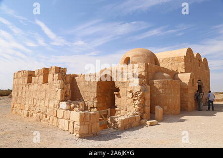 Qusayr (ou Quseir) Amra, Château du désert de l'époque d'Umayyad, site classé au patrimoine mondial de l'UNESCO, Wadi Bumm, gouvernorat de Zarqa, Jordanie, Moyen-Orient Banque D'Images