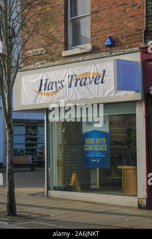 Hays Travel Shop, l'enseigne temporaire, d'un ex-, Thomas Cook, agence de voyages shop. Hays Travel, Barrow-In-Furness, Cumbria. Royaume-uni, uk, agents de voyage, Barrow. Banque D'Images