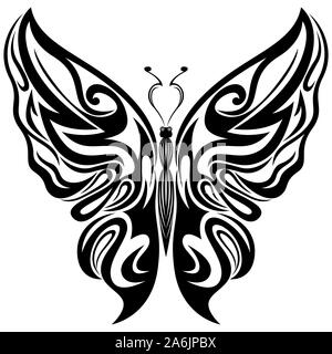 Pochoirs d'ornement noir de beau papillon isolé sur le fond blanc, dessin à la main vector illustration Illustration de Vecteur