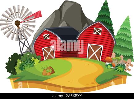 Nature Paysage de terres agricoles avec grange rouge illustration Illustration de Vecteur