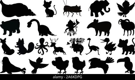 Ensemble d'objets isolés sihouette illustration animaux - thème Illustration de Vecteur